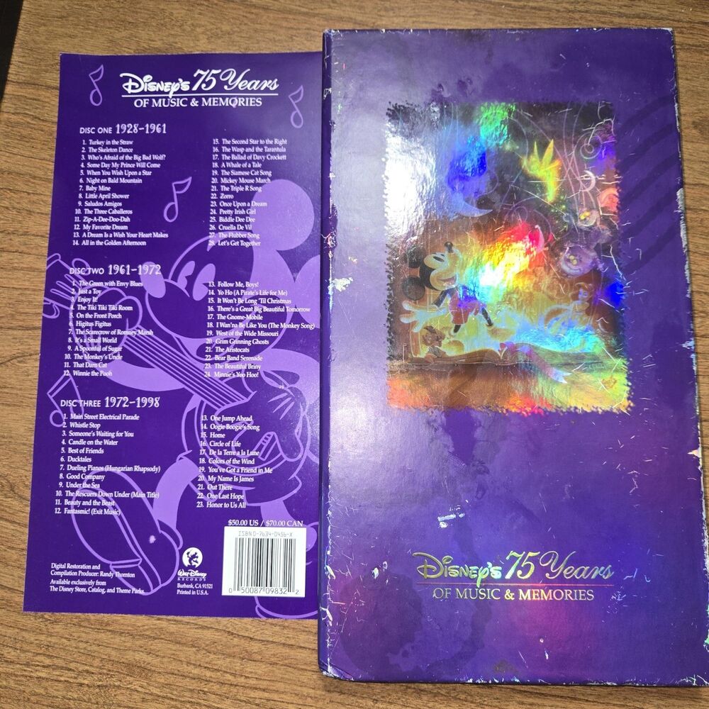 Disney's 75 Years of Music and Memories 1928 to 1998 3 CD Set Limited Edition